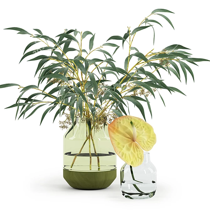 Title: Eucalyptus & Anthurium in Muuto Vases 3D model image 1