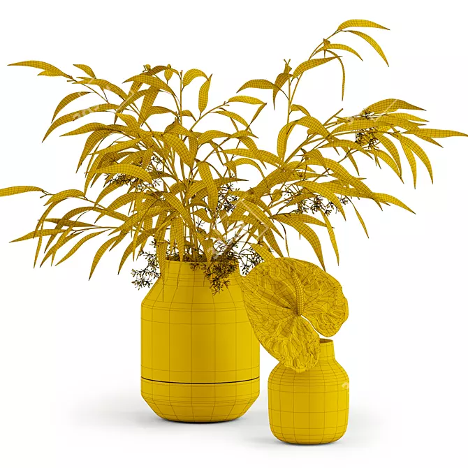 Title: Eucalyptus & Anthurium in Muuto Vases 3D model image 2