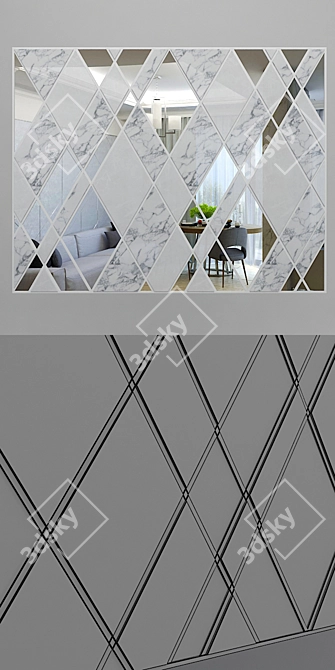 Mirrored Marble Wall Panel 3D model image 3