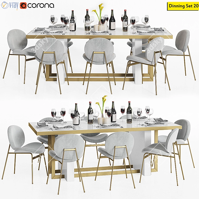 Elegant Brass Dinning Set 3D model image 1