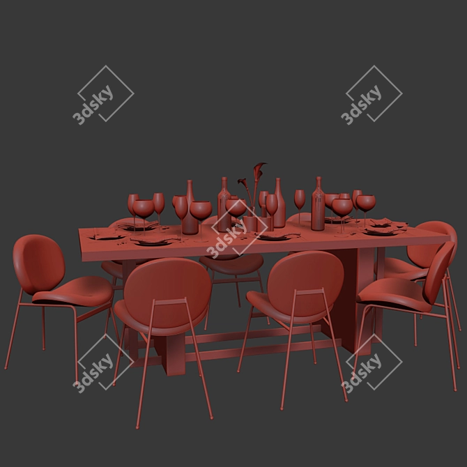 Elegant Brass Dinning Set 3D model image 3