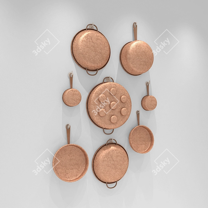 Premium Copper Cooking Pans 3D model image 1