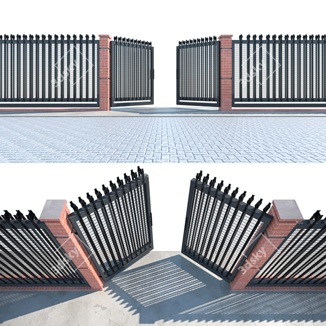 Modern Iron Wire Panel Fence Gate 3D model image 1