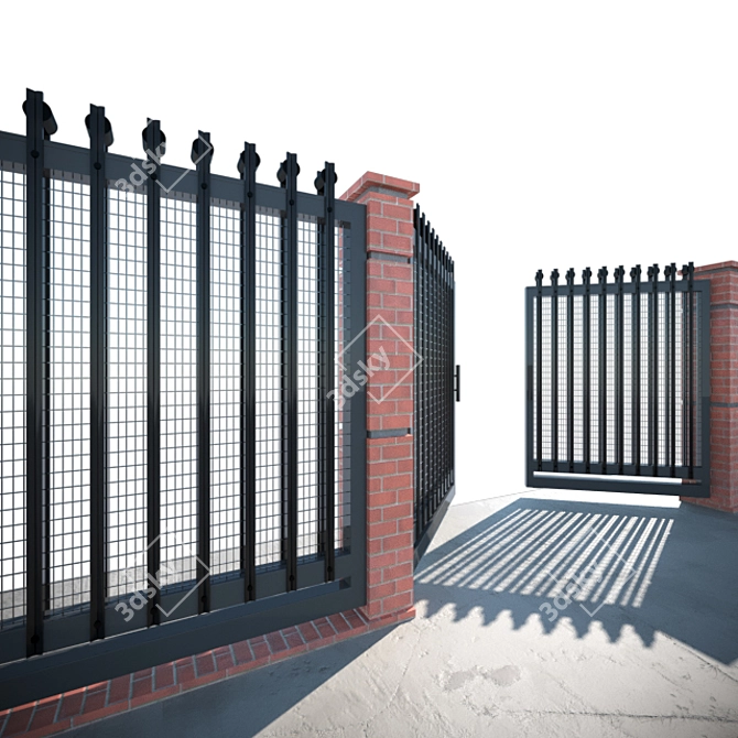 Modern Iron Wire Panel Fence Gate 3D model image 2