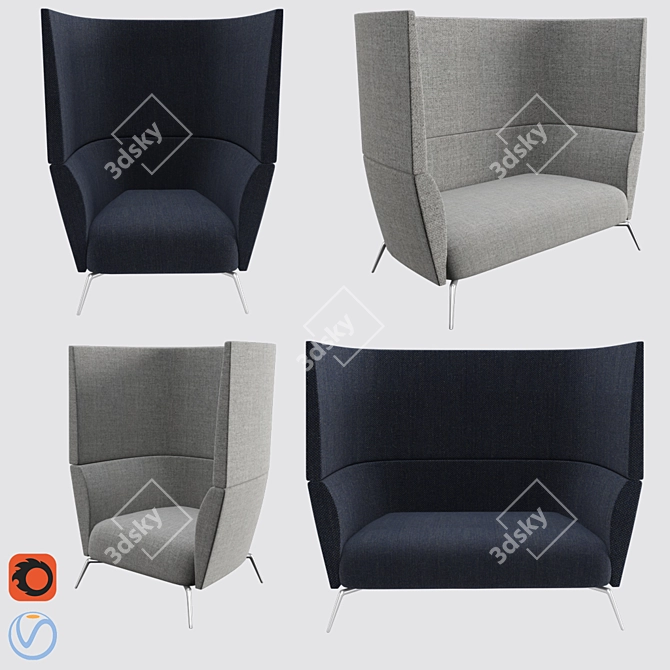 Oat Highback Sofas: 1-Seater & 2-Seater 3D model image 1