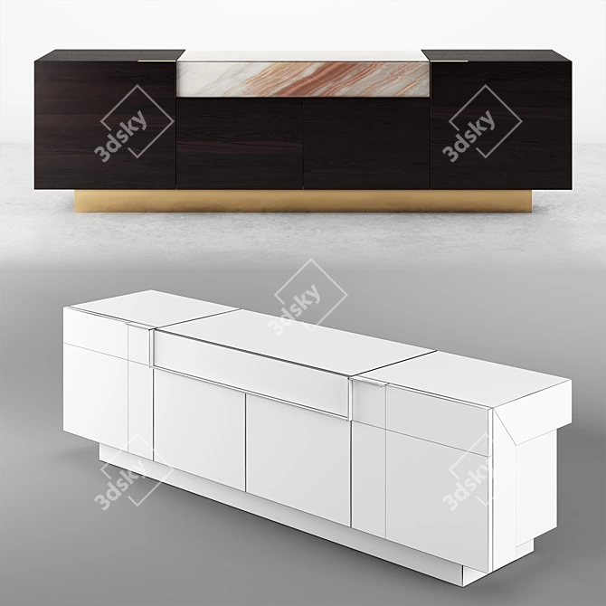 Bronson Wood Sideboard: Stunning Design with Marble Top 3D model image 2