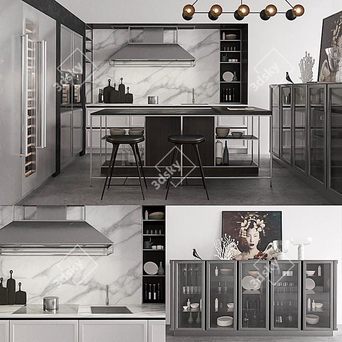 Snaidero Frame Kitchen with Gaggenau, Miele, Mater, SubZero, and Apparatus Trapeze 3D model image 1