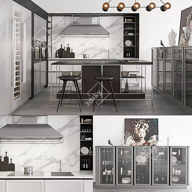 Snaidero Frame Kitchen with Gaggenau, Miele, Mater, SubZero, and Apparatus Trapeze 3D model image 4