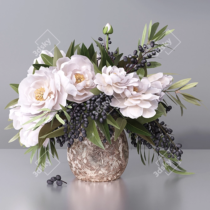 Elegant Peony Blossom Vase 3D model image 1