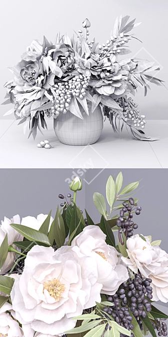 Elegant Peony Blossom Vase 3D model image 2