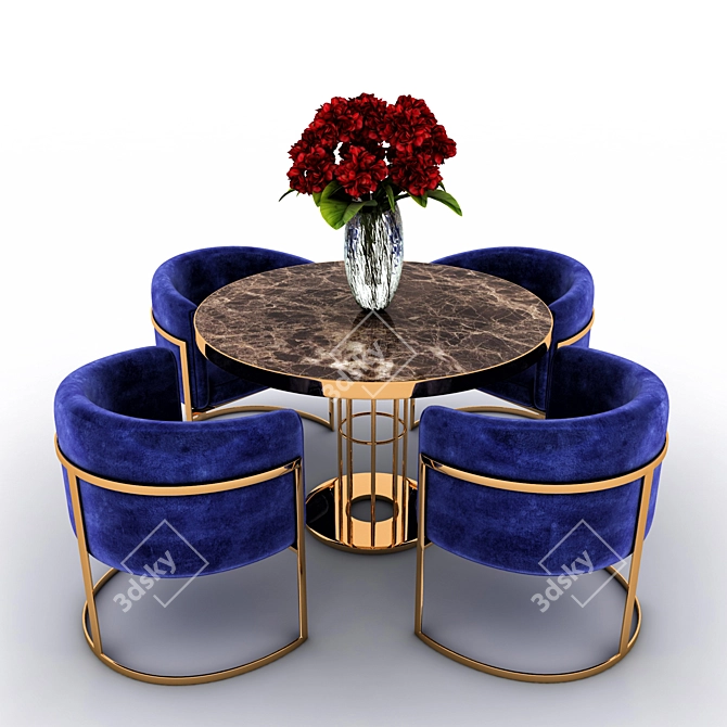 Elegant Marble & Brass Dining Set 3D model image 1