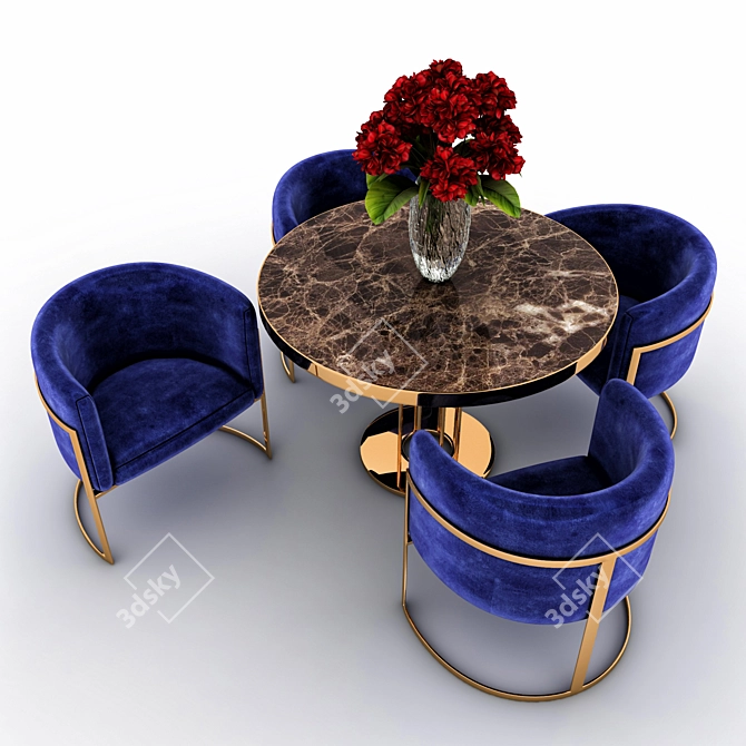 Elegant Marble & Brass Dining Set 3D model image 2