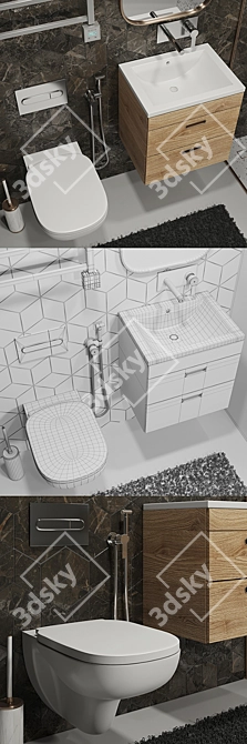 7-Piece Bathroom Set with Roca Debba Toilet & Cezares Fixtures 3D model image 2