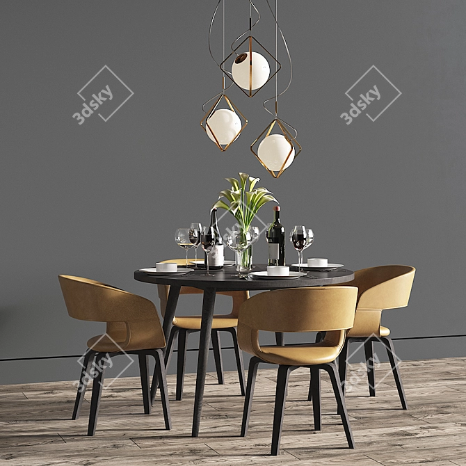 Elegant 6-Piece Dining Set with Lighting 3D model image 2