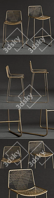 Elegant Brass Bar Stool 3D model image 2