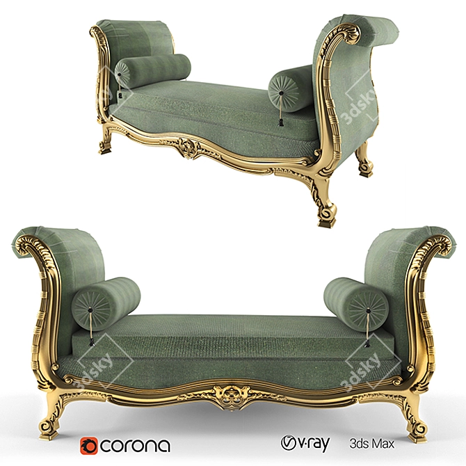 Classic Golden Wood Sofa 3D model image 1