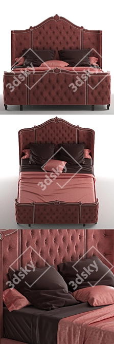 Luxury Hollywood Tufted Queen Bed 3D model image 2