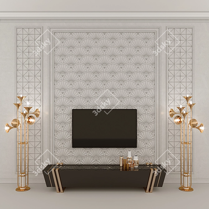 Modern TV Zone: Wall Panel & Floor Lamp 3D model image 2