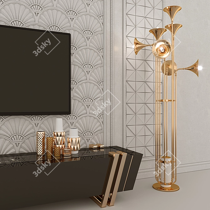 Modern TV Zone: Wall Panel & Floor Lamp 3D model image 3