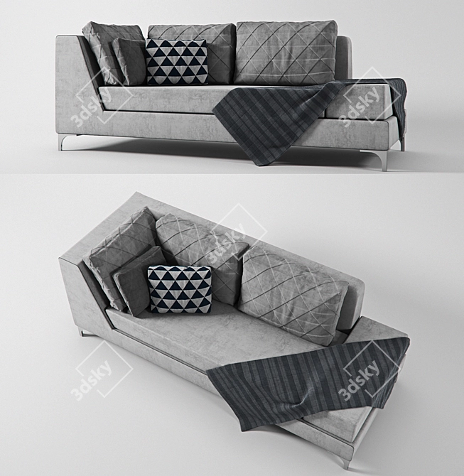 Sleek Modern 3-Seater Sofa 3D model image 1