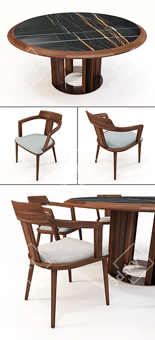 Elegant Walnut Dining Set 3D model image 2