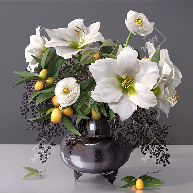 Elegant Floral Vase 3D model image 1