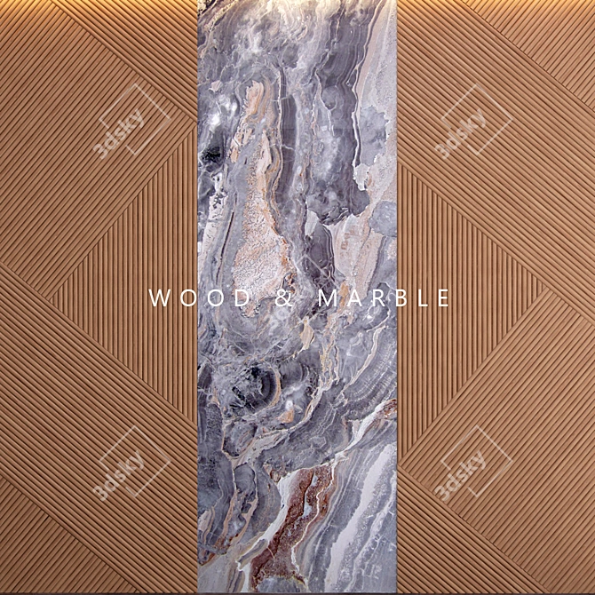 Wood & Marble Wall Panel - 5x3m 3D model image 2