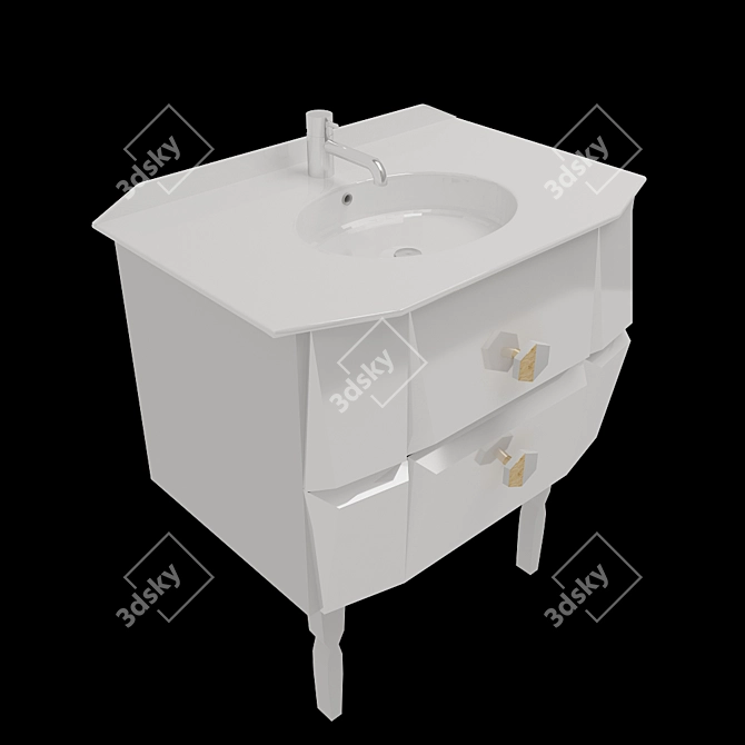 Modern Sink with Chrome Mirror 3D model image 2