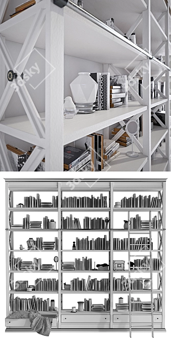 Elegant Bookshelf with Decorative Contents 3D model image 3