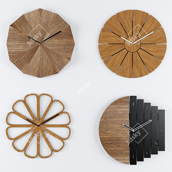  Rustic Wooden Wall Clock 3D model image 1