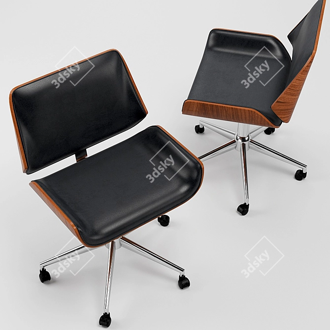 Elegant Wood & Faux Leather Office Chair 3D model image 2