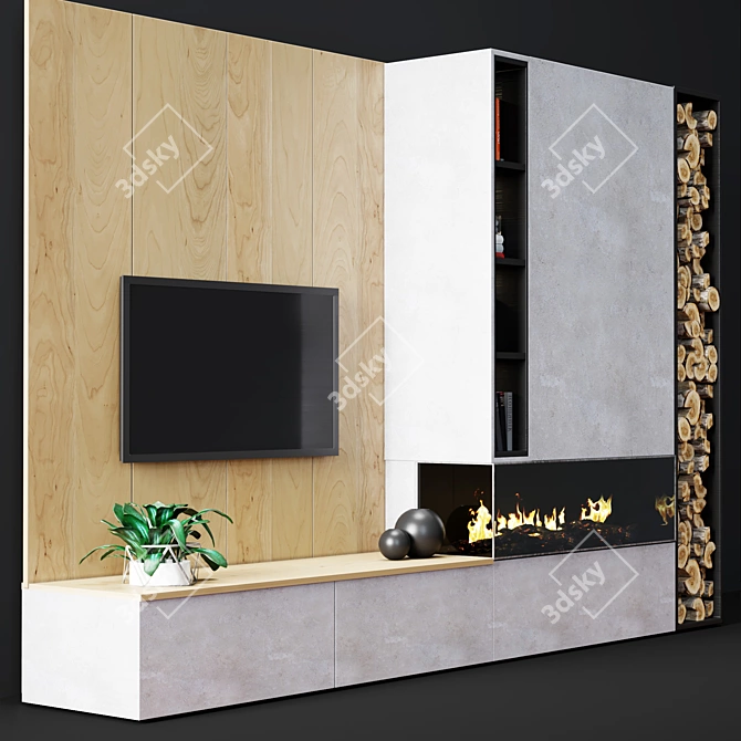 Sleek Firepoint with Wood Storage 3D model image 2