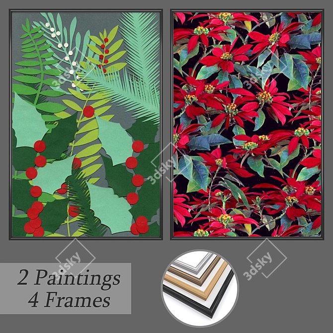 Modern Framed Wall Paintings Set 3D model image 1