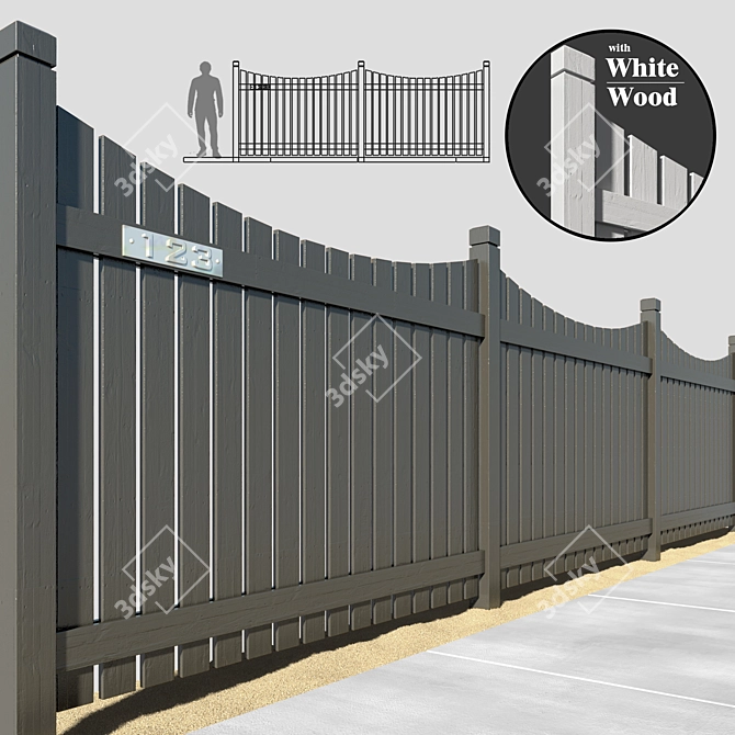 Sleek Black Fence with Optional White Wood 3D model image 1