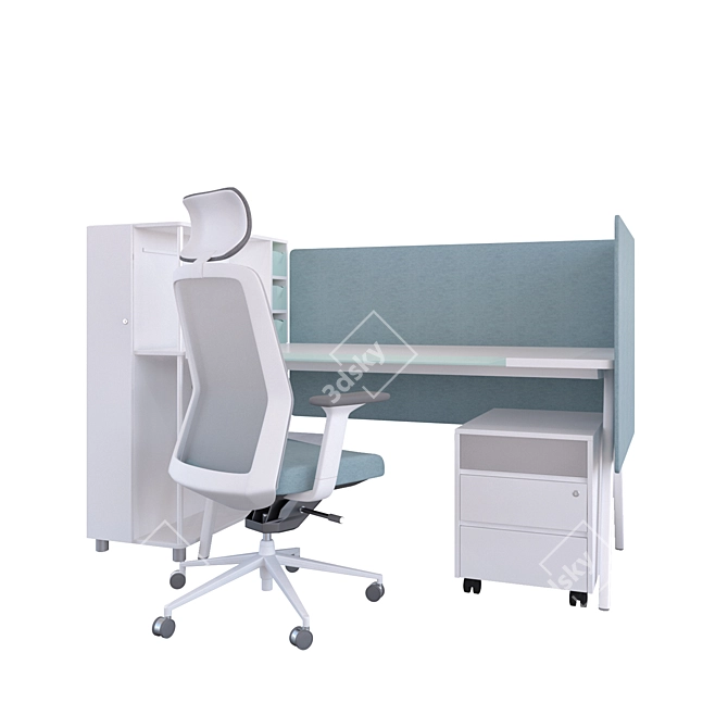 FURSYS Enable Office Set: Desk, Cabinet, Drawer, Screen, Chair 3D model image 1