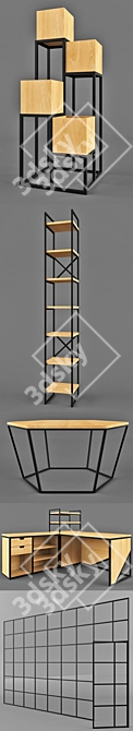 Title: Metal & Wood Furniture Set | Stylish & Functional 3D model image 2