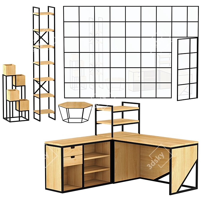 Title: Metal & Wood Furniture Set | Stylish & Functional 3D model image 3
