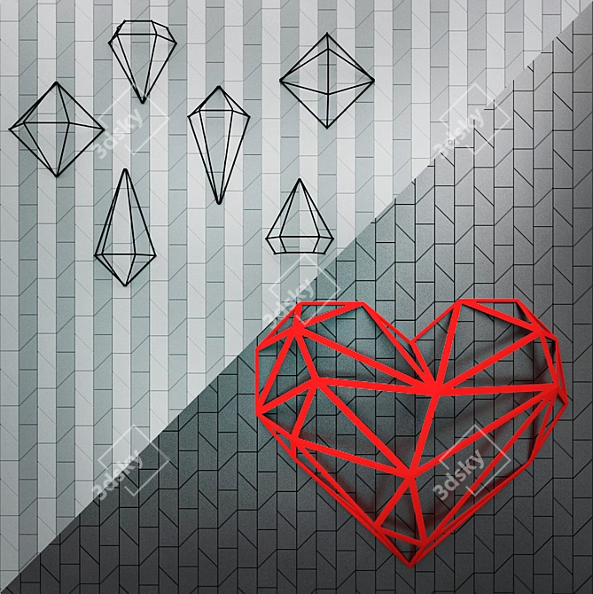Crystal Heart: Iron Decor Wall Hanging 3D model image 1