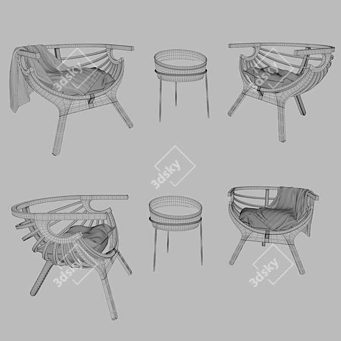 Modern Chair and Coffee Table Set 3D model image 2