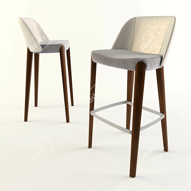 Bellevue Barstool: Modern Upholstered Wood Stool 3D model image 1