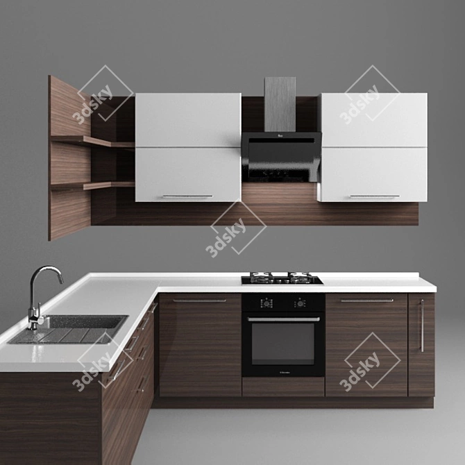 Corner Kitchen Set with Window Sink 3D model image 1