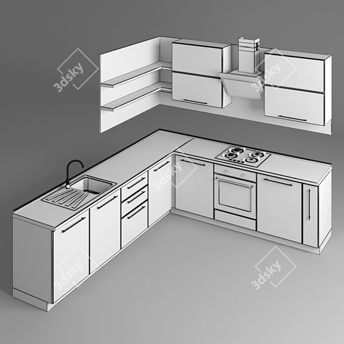 Corner Kitchen Set with Window Sink 3D model image 3