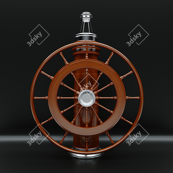 Vintage Nautical Ship Steering Wheel 3D model image 1