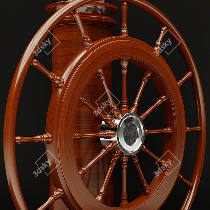 Vintage Nautical Ship Steering Wheel 3D model image 2
