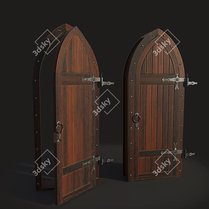 Medieval-Style Wooden Door 3D model image 1