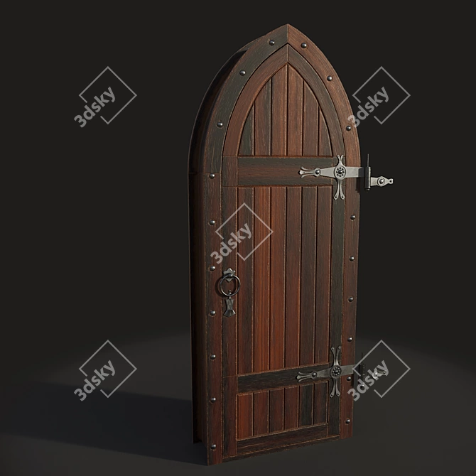 Medieval-Style Wooden Door 3D model image 2