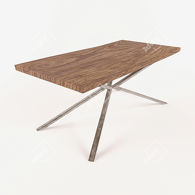 Rustic Slab Table with Metal Legs 3D model image 2
