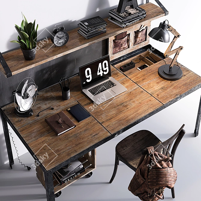 Loft Workspace Set | Desk, Chair, Lamp 3D model image 2