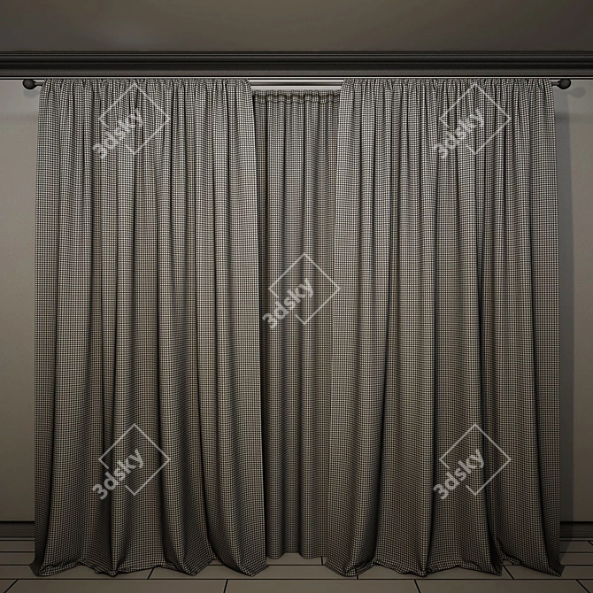 Elegant Floor-Length Sheer Curtain 3D model image 2