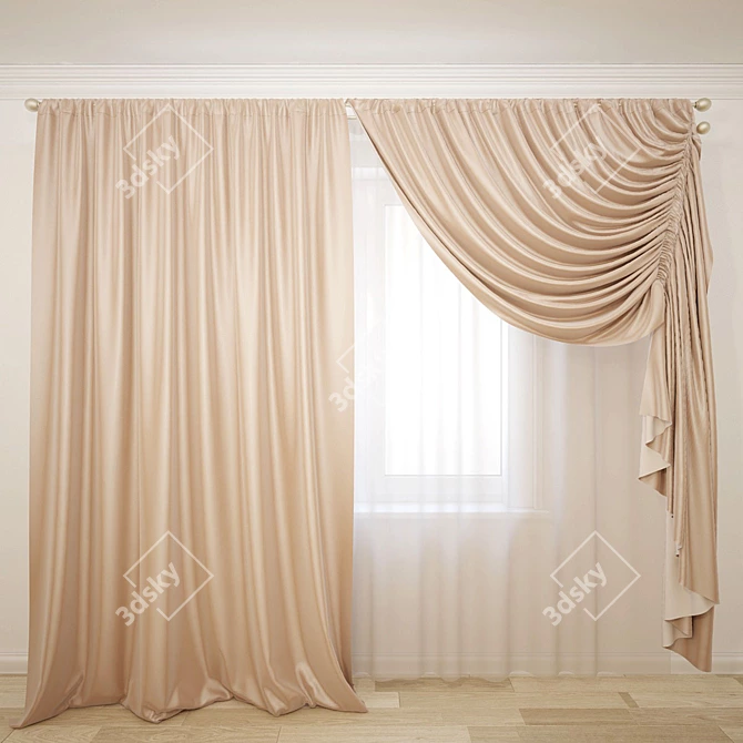 Floor-Length Tie-Up Curtains 3D model image 1